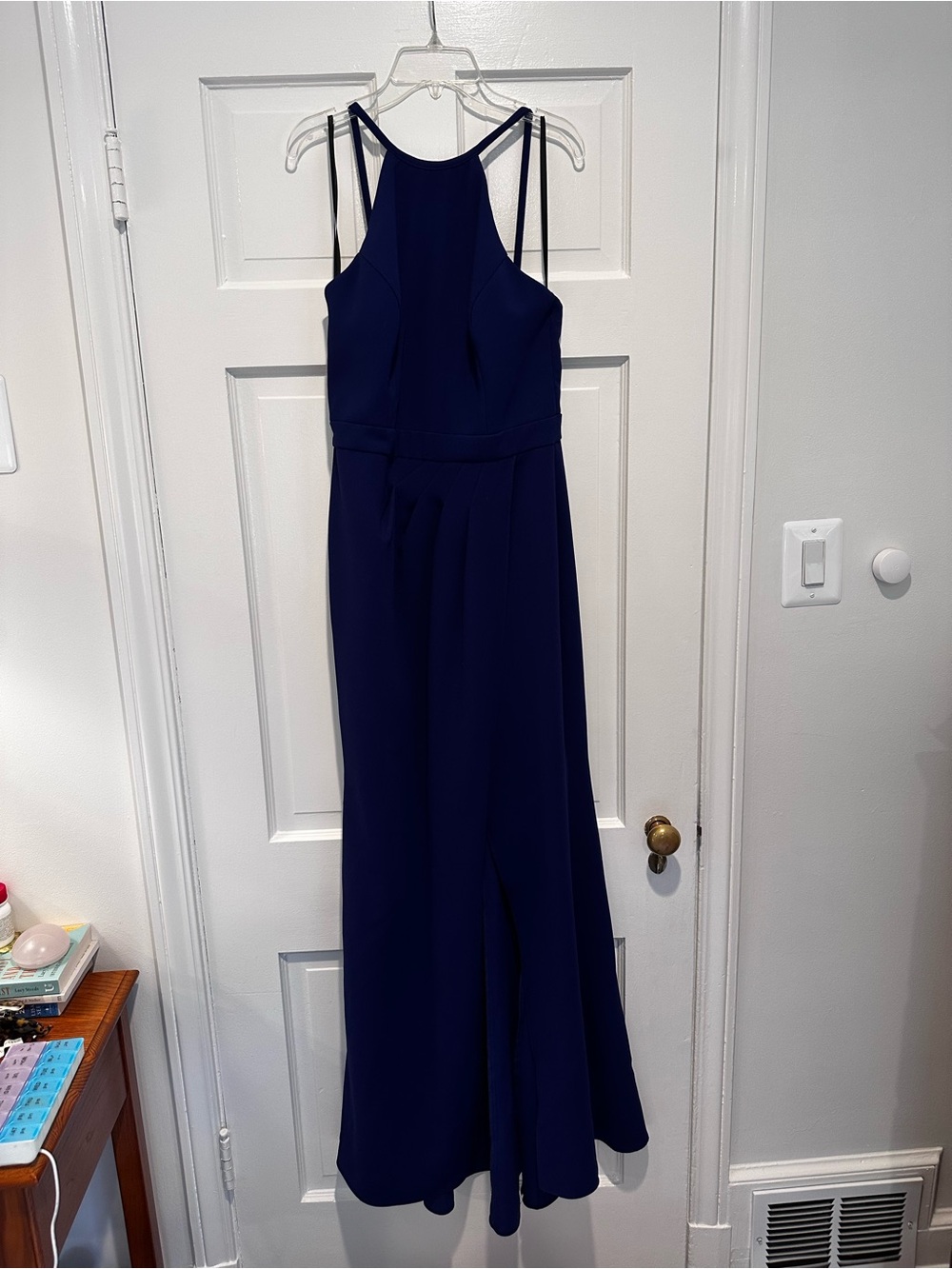 Xscape Royal Blue Double-Strap Halter Maxi Dress